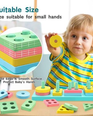 Wooden Shape Sorting and Stacking Educational Toy for Kids
