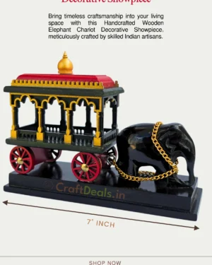 Handcrafted Wooden Elephant Chariot Decorative Showpiece Made From Premium Wood