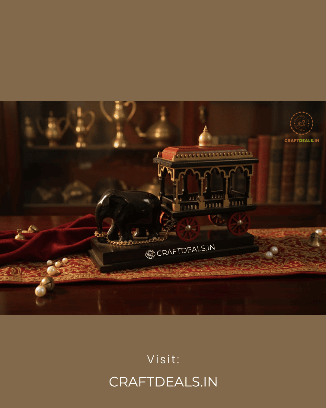 Handcrafted Wooden Elephant Chariot Decorative Showpiece - Image 3
