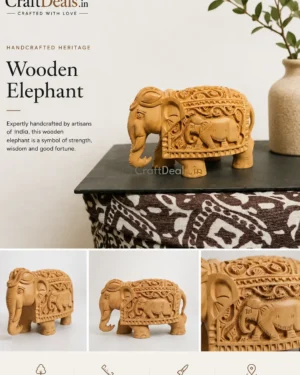 Hand Carved Wooden Elephant Showpiece for Home Decor