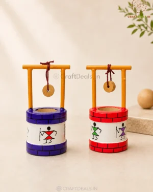 Handmade Wooden Water Well Village Toy From Channapatna