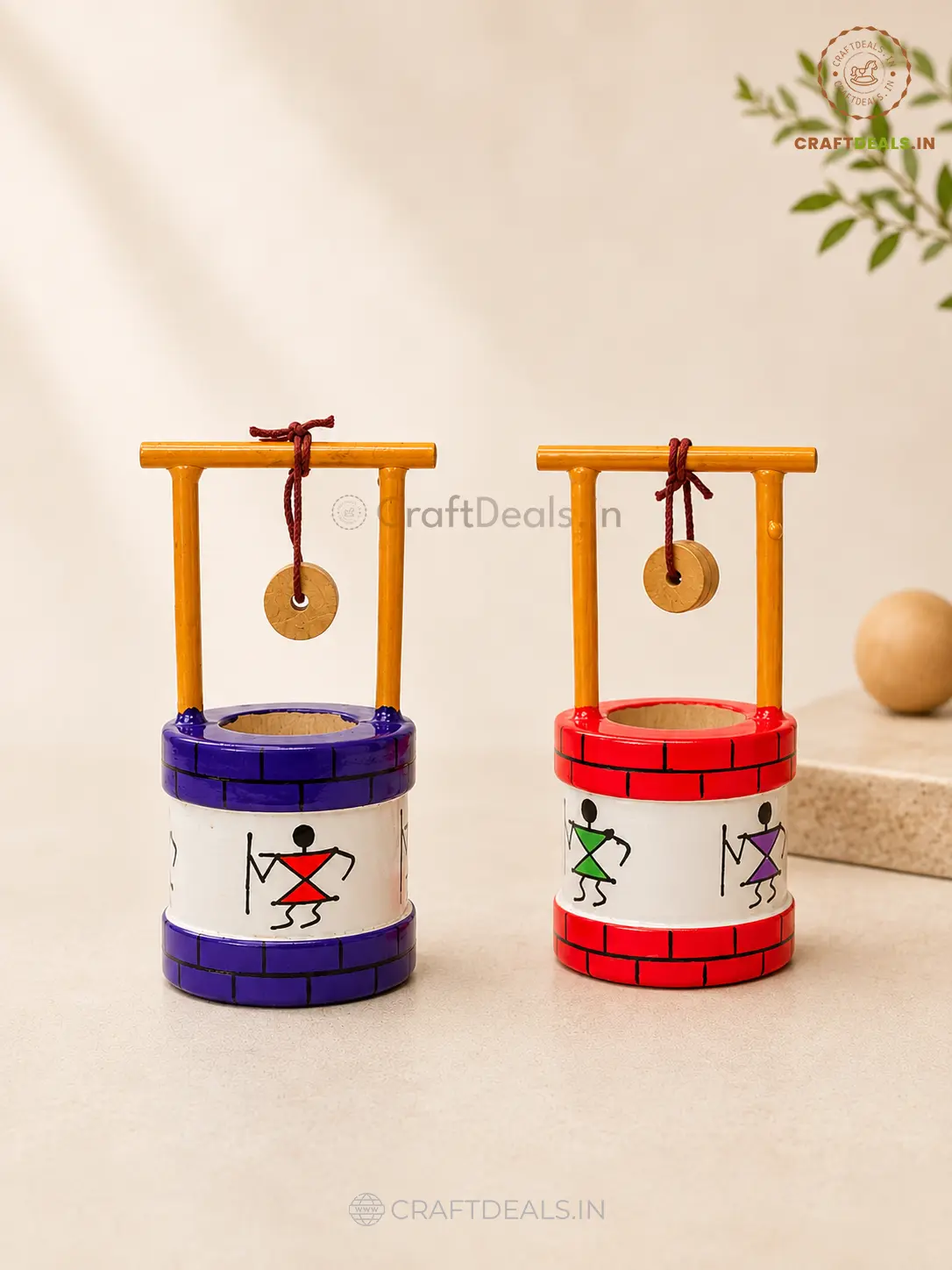 Handmade Wooden Water Well Village Toy From Channapatna