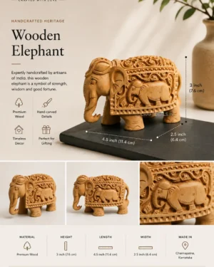 Alternative view of Hand Carved Wooden Elephant Showpiece for Home Decor