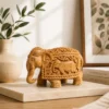 Hand Carved Wooden Elephant Showpiece for Home Decor