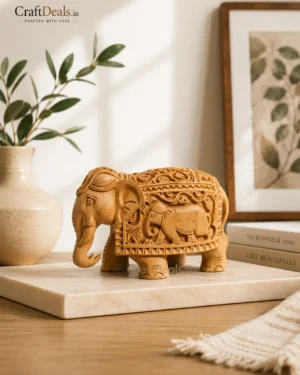 Hand Carved Wooden Elephant Showpiece for Home Decor