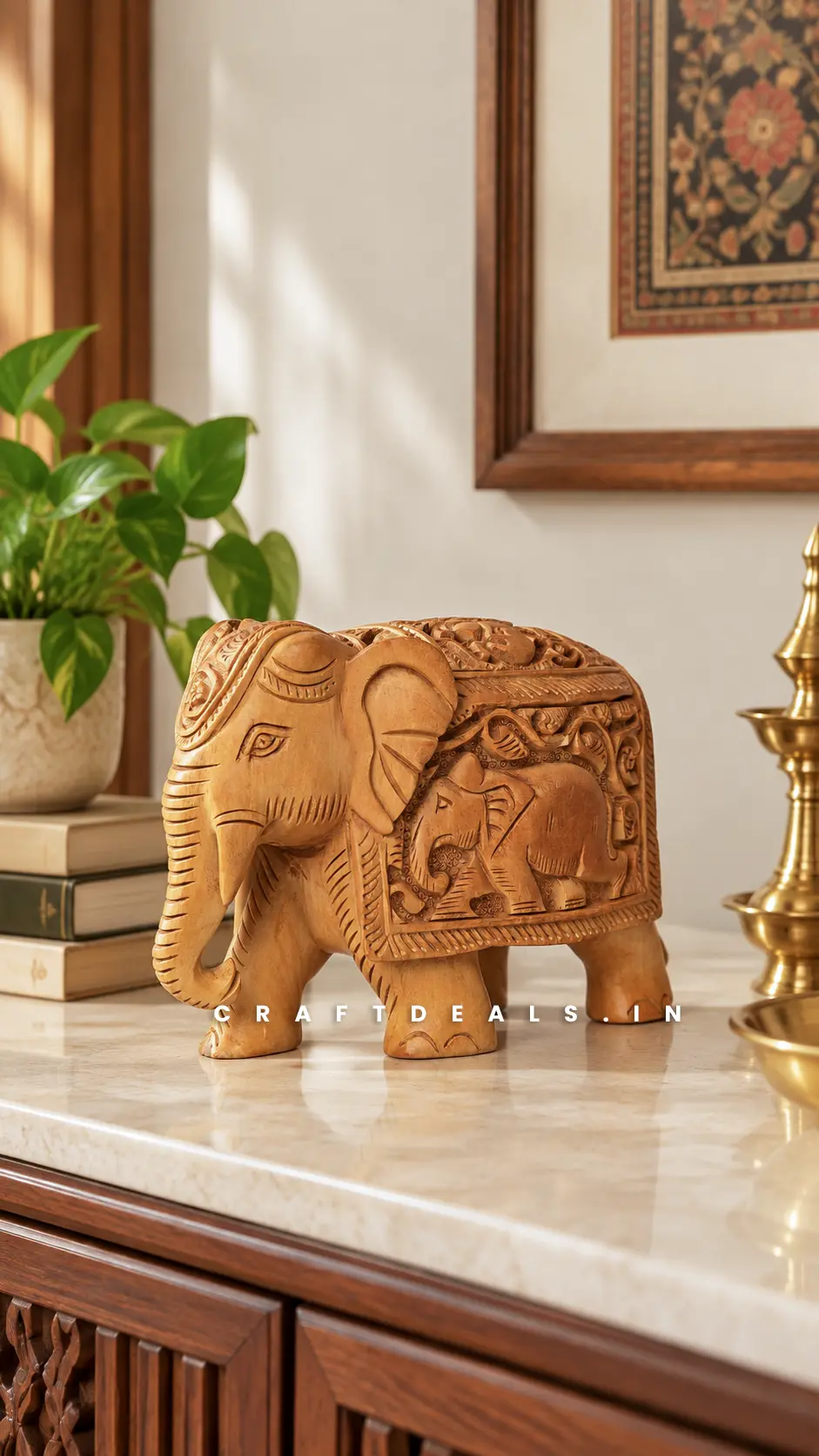 Wooden Elephant Figurine for Home Decor – 4 Inch - Image 7
