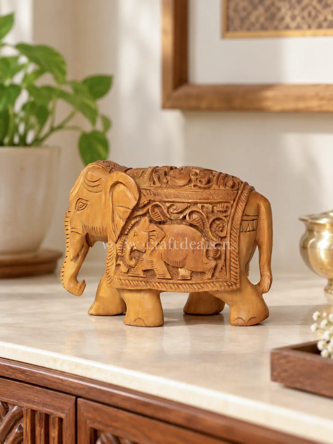 Wooden Elephant Figurine for Home Decor – 4 Inch - Image 6