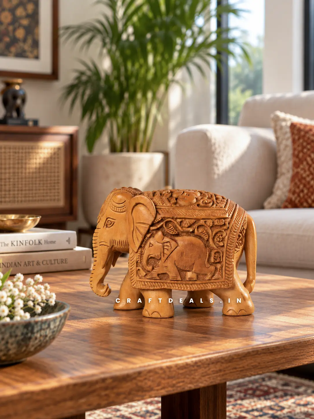 Wooden Elephant Figurine for Home Decor – 4 Inch - Image 3