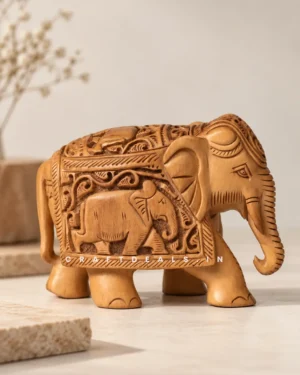 Wooden Elephant Figurine for Home Decor – 4 Inch