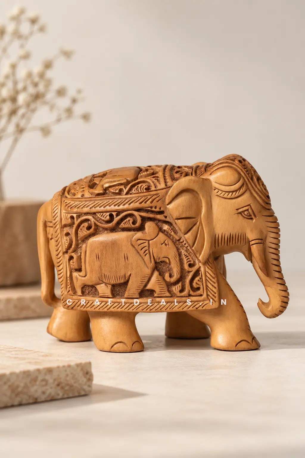 Wooden Elephant Figurine for Home Decor – 4 Inch