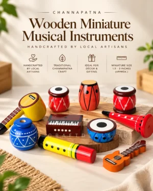 Miniature wooden musical instrument set handcrafted in Channapatna