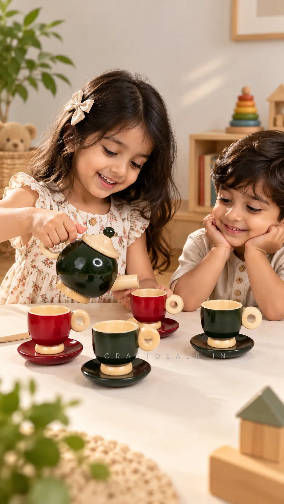 Wooden Tea Set for Kids – Handcrafted Pretend Play Tea Party Toy - Image 5