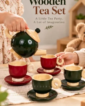 Wooden Tea Set for Kids – Handcrafted Pretend Play Tea Party Toy - Image 3