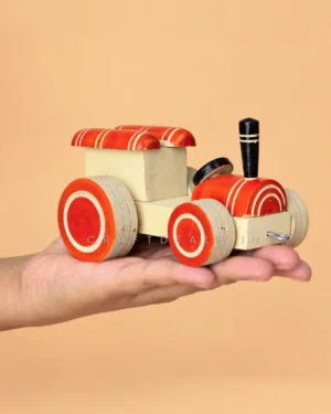 Channapatna Wooden Tractor Toy for Kids in Orange and Natural Wood