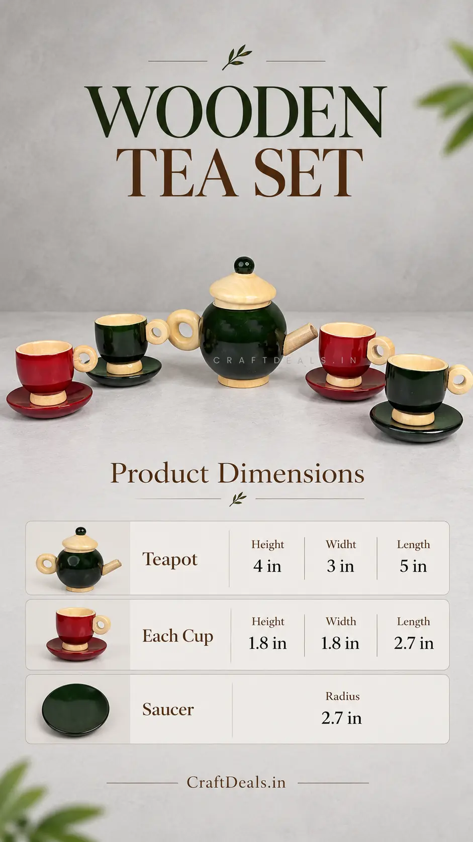 Wooden Tea Set for Kids – Handcrafted Pretend Play Tea Party Toy - Image 2