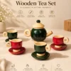Wooden Tea Set for Kids in Red and Green with Teapot, 4 Cups and 4 Saucers – CraftDeals.in
